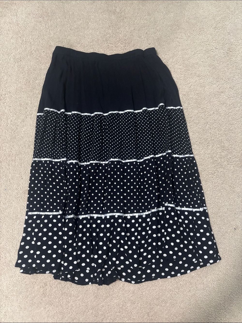 Cathy Daniels Black and White Polka Dot Tiered Maxi Skirt